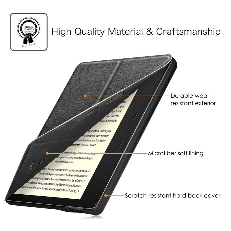 Fintie Origami Case for 7" Kindle Oasis (10th/9th Generation, 2019/2017 Release) - Slim Fit Stand Cover Support Hands Free Reading with Auto Wake Sleep, Denim Charcoal - Image 3