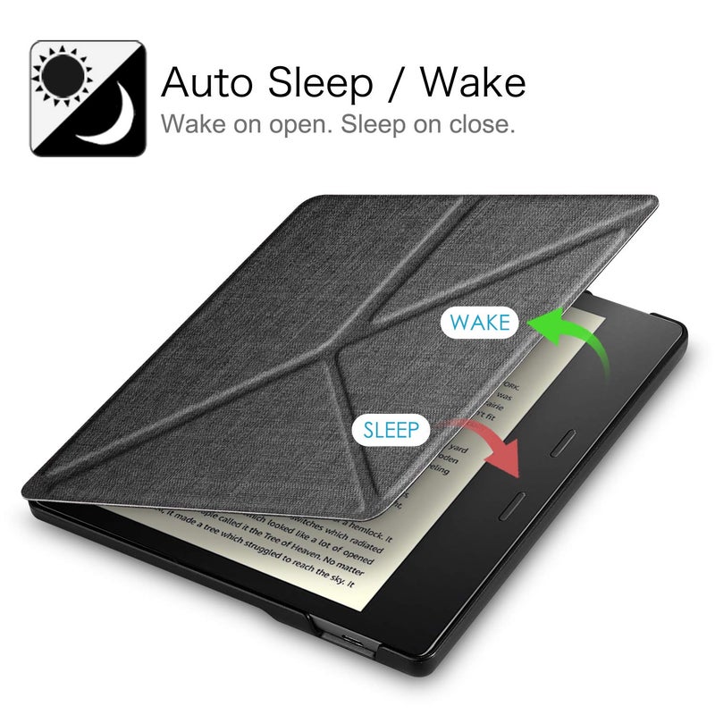 Fintie Origami Case for 7" Kindle Oasis (10th/9th Generation, 2019/2017 Release) - Slim Fit Stand Cover Support Hands Free Reading with Auto Wake Sleep, Denim Charcoal - Image 4