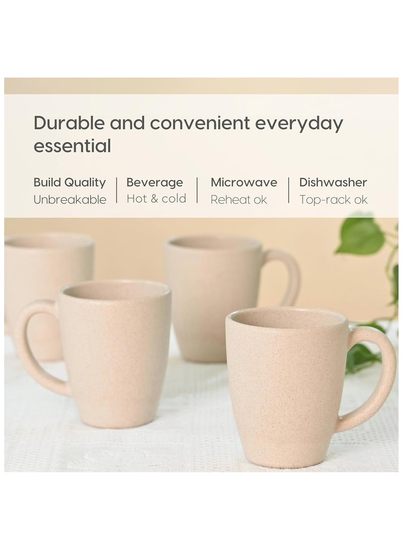 FRENVI Earth-Friendly Classic Coffee Mug 300 ml | Made with Rice Husk & Bamboo Fibers | Microwave Safe |Set of 4|Sand Castle White - Image 4