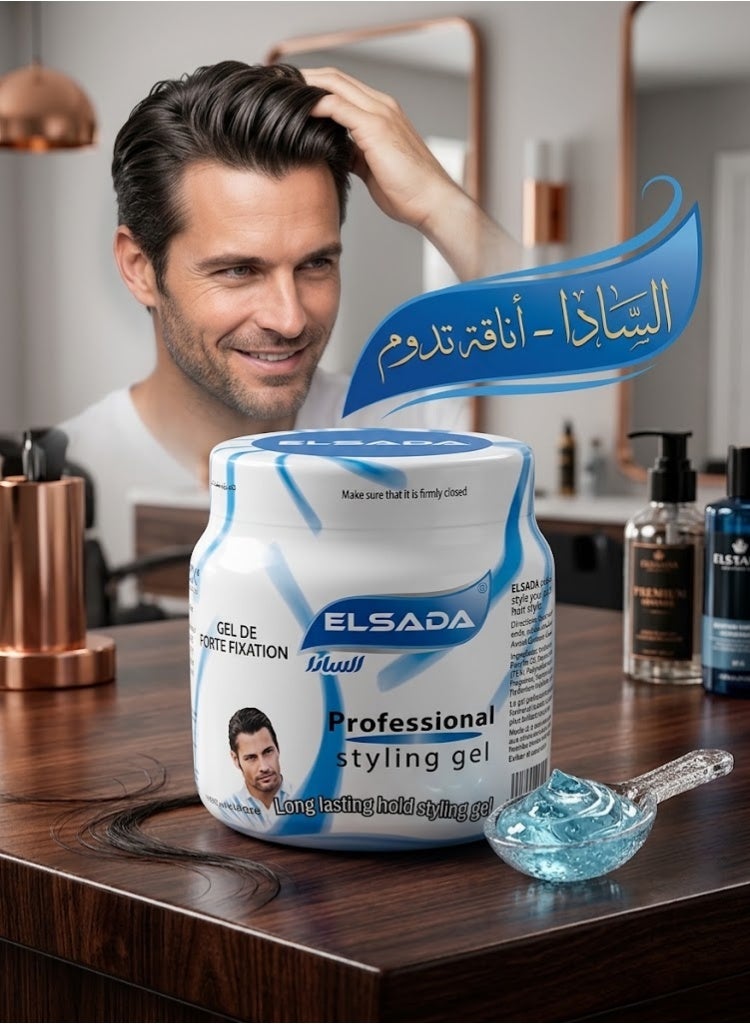 ELSADA Professional Styling Gel, Long-Lasting Hold, Blue, 1000ml - Image 3