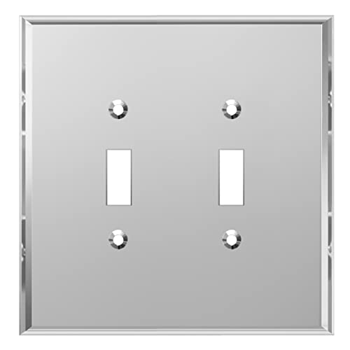 LIDER Reflective Acrylic Toggle Switch Wall Plate, Mirrored Double Light Switch Cover, Plexiglass Cover Plate, Acrylic Glass, Oversized 2-Gang 5.25" x 5.25", LWP-12O-ASV, Silver - Image 1