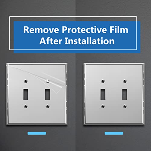 LIDER Reflective Acrylic Toggle Switch Wall Plate, Mirrored Double Light Switch Cover, Plexiglass Cover Plate, Acrylic Glass, Oversized 2-Gang 5.25" x 5.25", LWP-12O-ASV, Silver - Image 4
