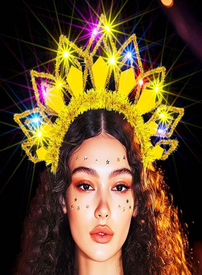 Zoestar Christmas LED Headband Glow Xmas Headbands New Year Party Light Up Crown Hair Accessories for Women(1 Gold) - Image 3