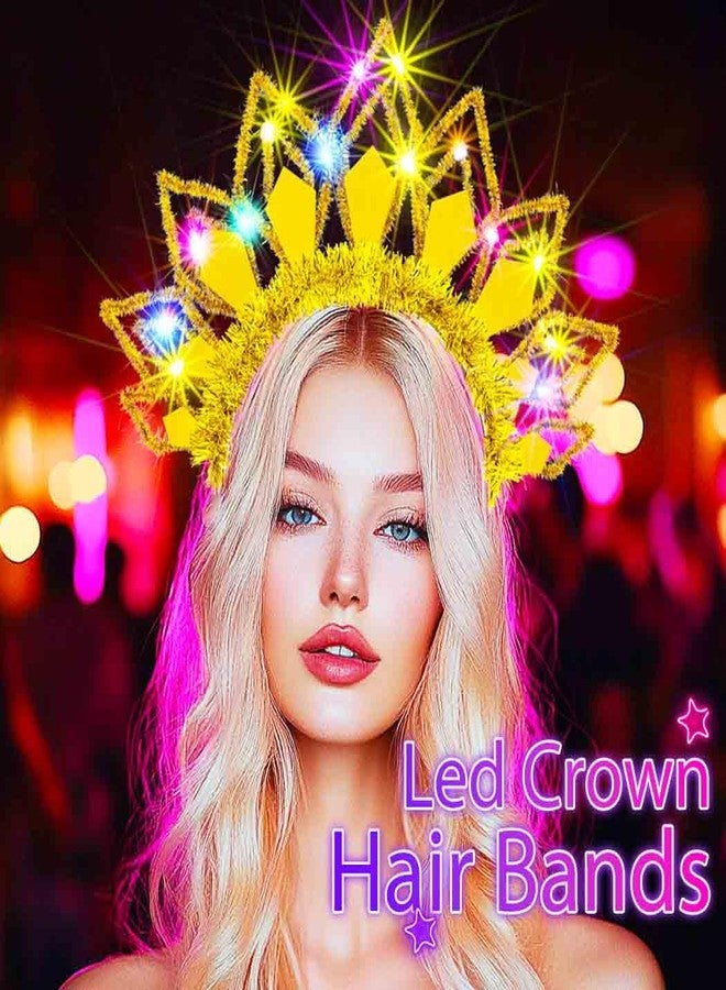 Zoestar Christmas LED Headband Glow Xmas Headbands New Year Party Light Up Crown Hair Accessories for Women(1 Gold) - Image 5
