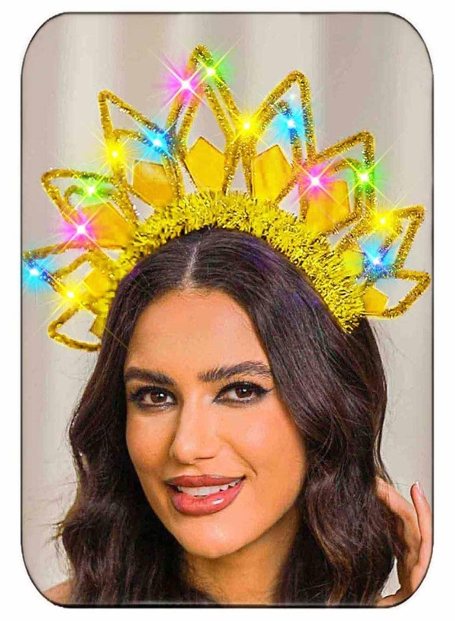 Zoestar Christmas LED Headband Glow Xmas Headbands New Year Party Light Up Crown Hair Accessories for Women(1 Gold) - Image 1