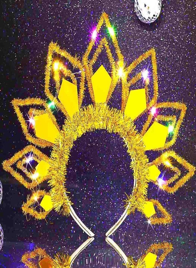 Zoestar Christmas LED Headband Glow Xmas Headbands New Year Party Light Up Crown Hair Accessories for Women(1 Gold) - Image 2