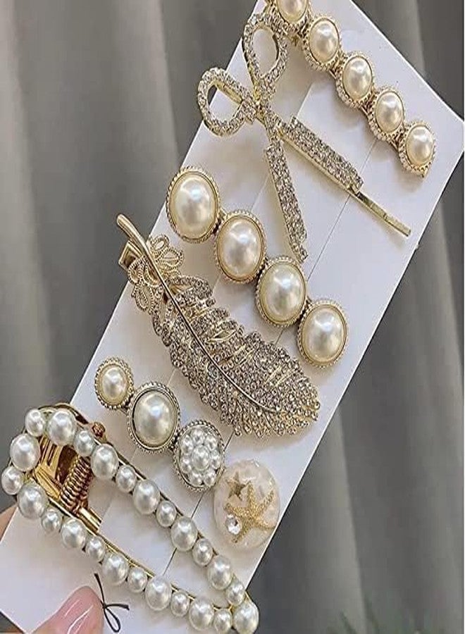 CARTSHOPPER 6 Piece Korean Style Pearl Metal Hair Clips Barrettes Pins for Women's Geometric Shape Hairpins Hair Accessories Faux Pearl Rhinestone Inlay Hair Clips Gift for Girls Girlfriend Ladies - Image 1