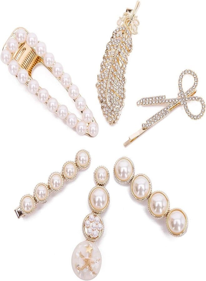 CARTSHOPPER 6 Piece Korean Style Pearl Metal Hair Clips Barrettes Pins for Women's Geometric Shape Hairpins Hair Accessories Faux Pearl Rhinestone Inlay Hair Clips Gift for Girls Girlfriend Ladies - Image 2
