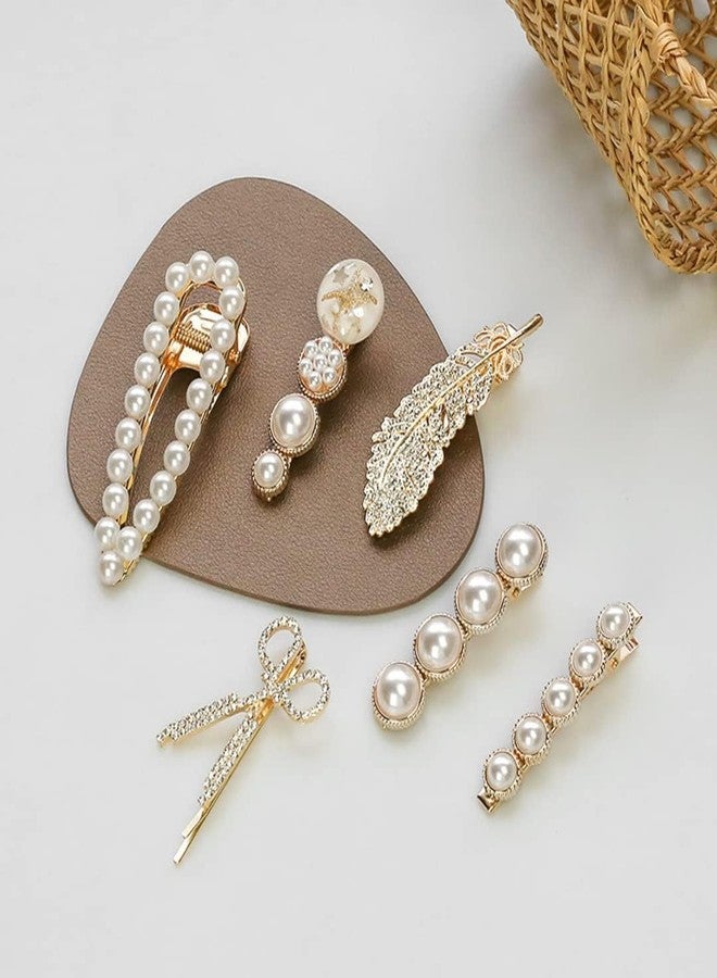 CARTSHOPPER 6 Piece Korean Style Pearl Metal Hair Clips Barrettes Pins for Women's Geometric Shape Hairpins Hair Accessories Faux Pearl Rhinestone Inlay Hair Clips Gift for Girls Girlfriend Ladies - Image 5
