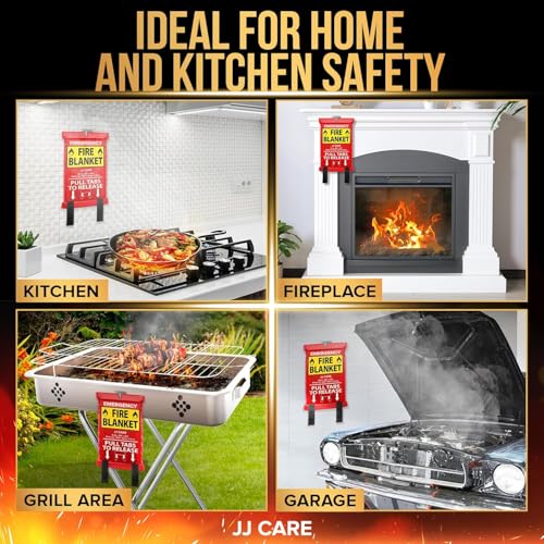 JJ CARE بطانية حريق JJ CARE – 5 عبوات مع خطافات – 40” × 40” بطانيات حريق للطوارئ للمنزل والمطبخ، مقاومة للحرارة العالية وحماية من اللهب للمطبخ، السيارة، المكتب، التخييم وسلامة المنزل - Image 4