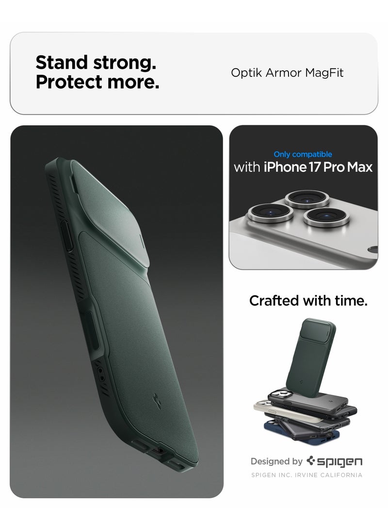 Spigen Optik Armor MagFit iPhone 17 Pro MAX Case Cover [MagSafe] with Covered Camera Protection - Abyss Green - Image 3