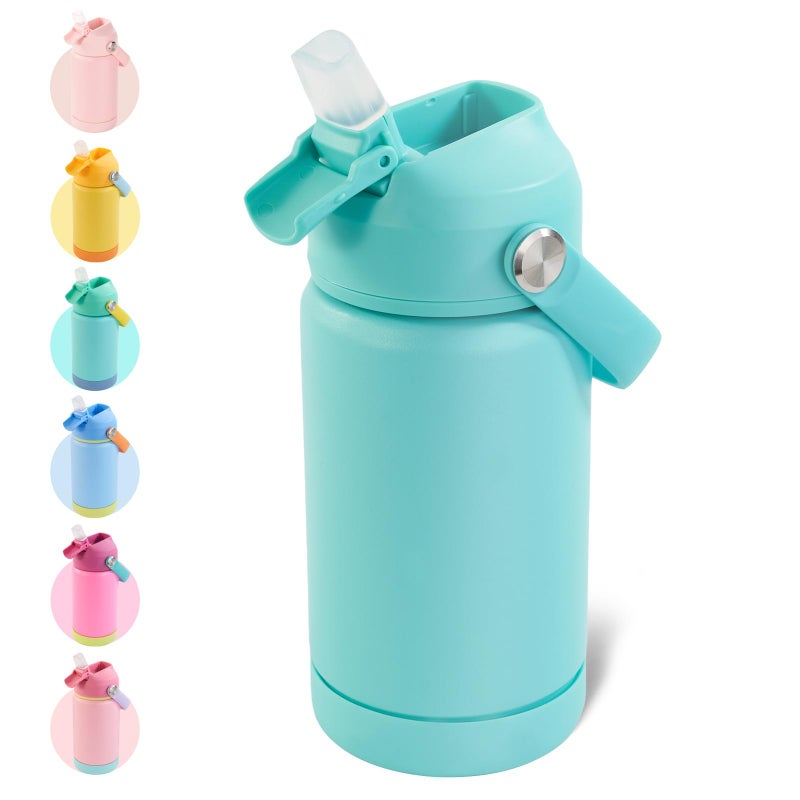 Kerilyn 12oz Insulated Water Bottle For Kids Stainless Steel Insulated Kids Water Bottle Toddler Cup With Straws Leakproof Kids Water Bottles For School Boys Girls BPA Free Green
