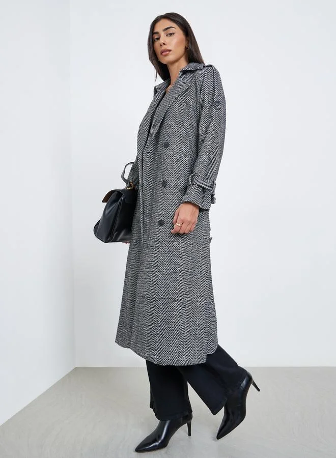Styli Regular Fit Double Breasted Patterned Coat