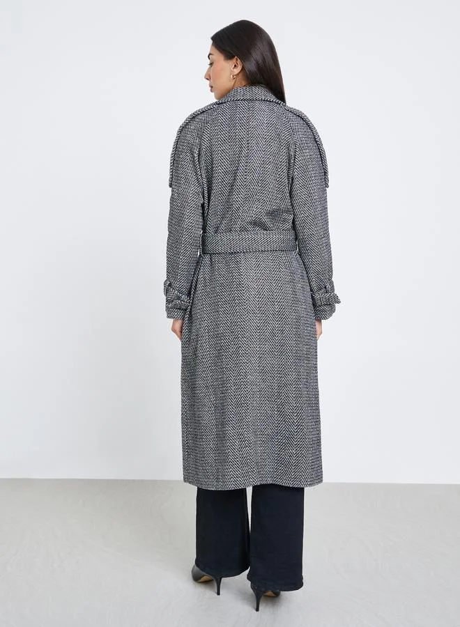 Styli Styli Regular Fit Double Breasted Patterned Coat