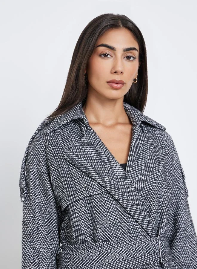 Styli Styli Regular Fit Double Breasted Patterned Coat