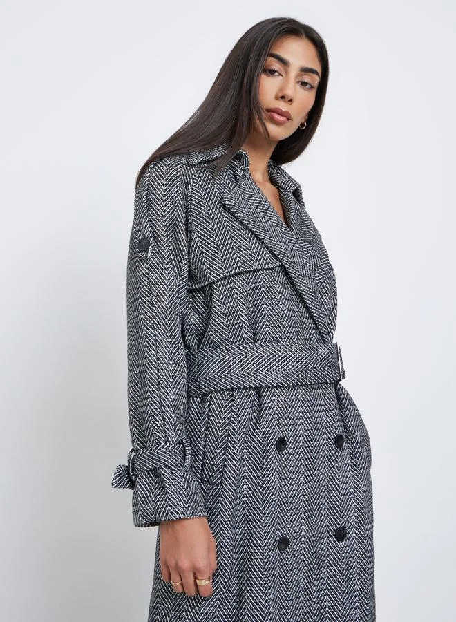 Styli Styli Regular Fit Double Breasted Patterned Coat