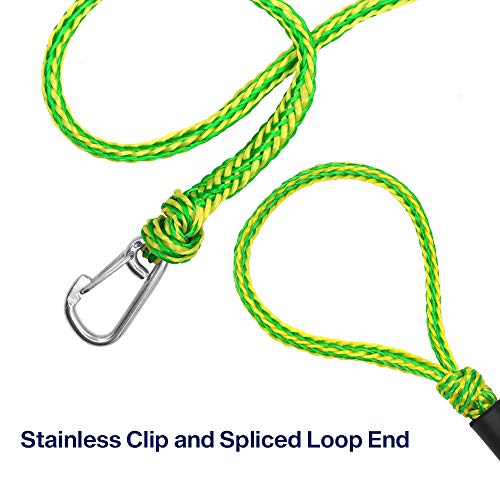 Obcursco PWC Boat Dock Lines for Jet Ski Premium Boat Rope with 316 Stainless Steel Clip. Ideal for Kayak, Watercraft (Green/Yellow, 21ft X 1) - Image 2
