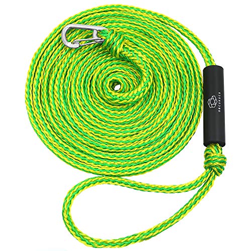 Obcursco PWC Boat Dock Lines for Jet Ski Premium Boat Rope with 316 Stainless Steel Clip. Ideal for Kayak, Watercraft (Green/Yellow, 21ft X 1) - Image 1