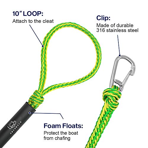 Obcursco PWC Boat Dock Lines for Jet Ski Premium Boat Rope with 316 Stainless Steel Clip. Ideal for Kayak, Watercraft (Green/Yellow, 21ft X 1) - Image 4