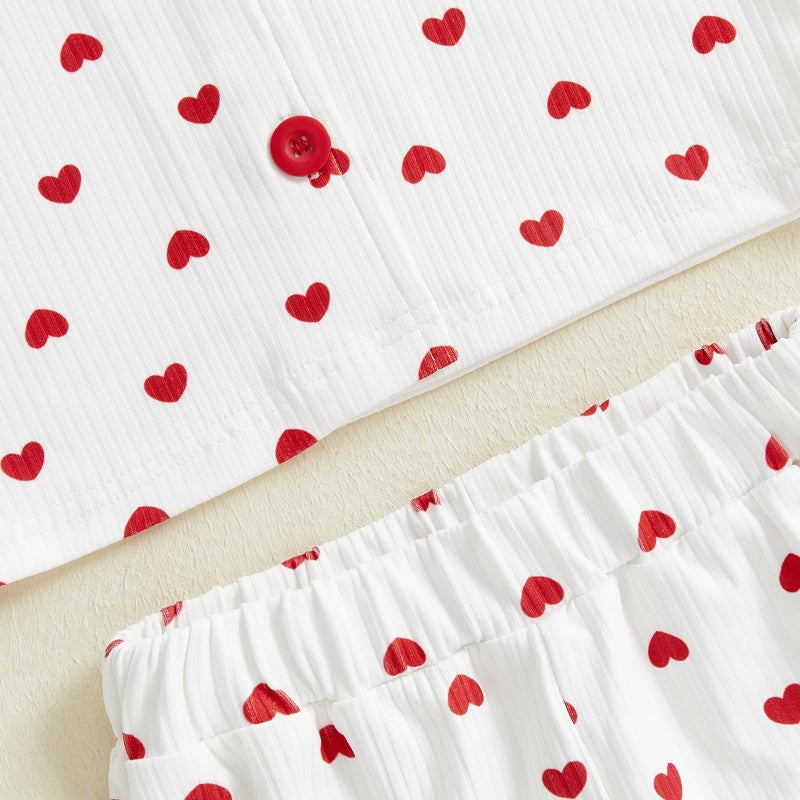 Kuriozud Kids Valentines Day Pajamas Toddler Baby Girl heart Button Down Pjs Tops Pants Little Girls Valentines Pajama Set (Heart Red, 6-12 Months) - Image 5