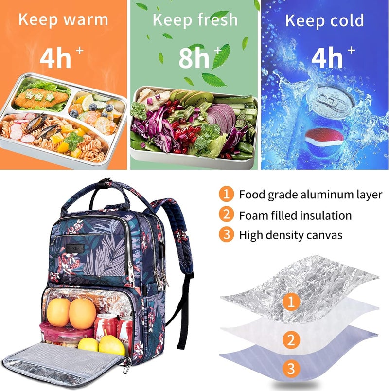 VANKEAN Lunch Backpack for Women Cooler Bag with Lunch Box, Large Laptop Backpack with USB Port for 15.6 Inch Laptops, Waterproof Backpack Insulated Lunch Bag for School / Work / Camping - Image 2