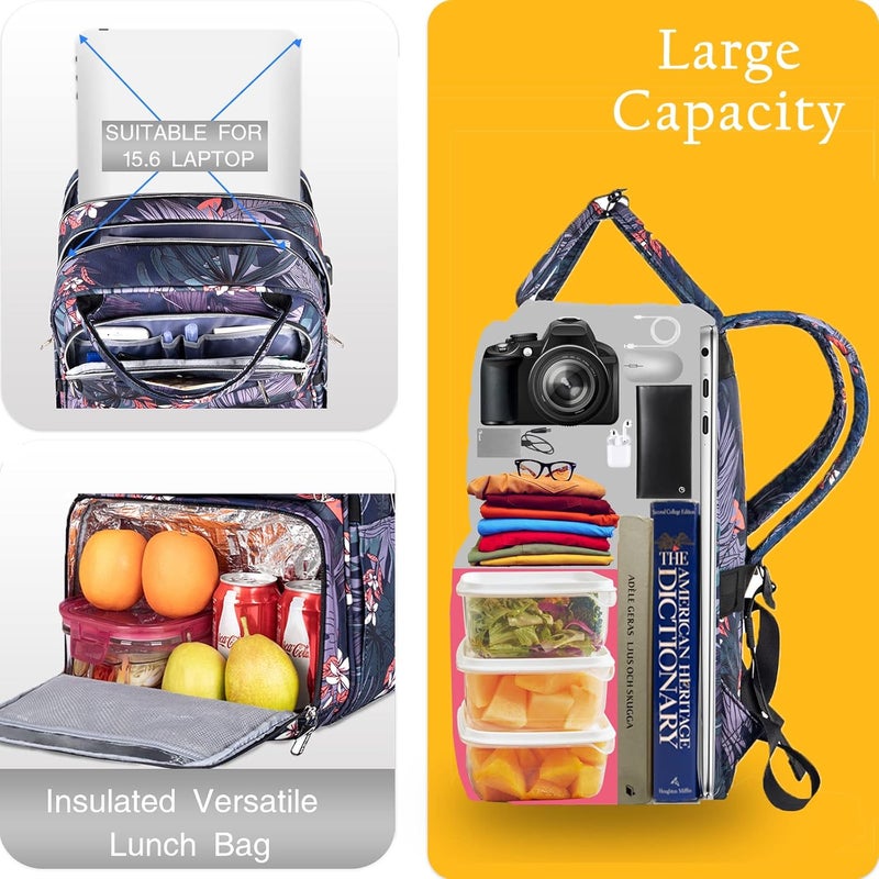 VANKEAN Lunch Backpack for Women Cooler Bag with Lunch Box, Large Laptop Backpack with USB Port for 15.6 Inch Laptops, Waterproof Backpack Insulated Lunch Bag for School / Work / Camping - Image 4