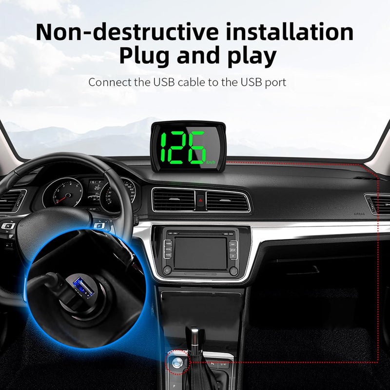 Eacam شاشة عرض رقمية كبيرة عالية الوضوح من إيكام، عداد سرعة GPS للسيارات والشاحنات، كابل USB للتوصيل والتشغيل - Image 2