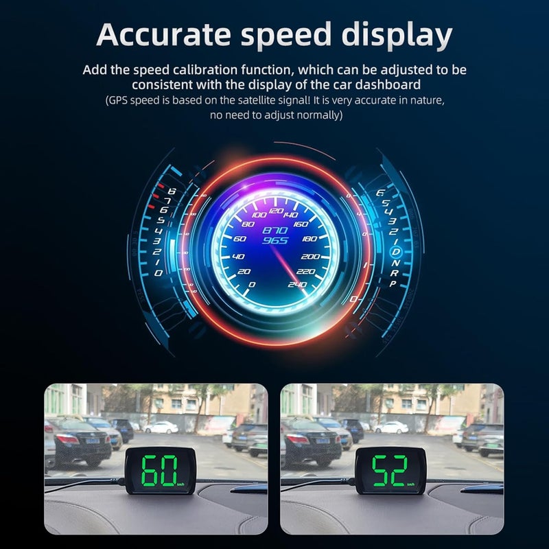 Eacam شاشة عرض رقمية كبيرة عالية الوضوح من إيكام، عداد سرعة GPS للسيارات والشاحنات، كابل USB للتوصيل والتشغيل - Image 4