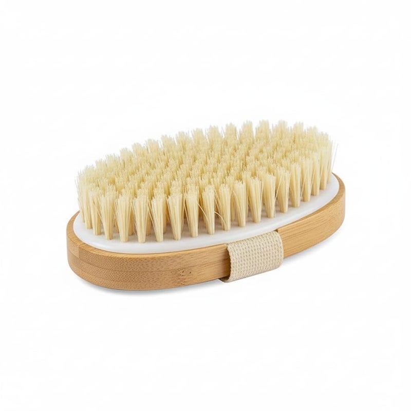 ETSAP فرشاة استحمام جافة مقشرة على شكل بيضاوي | لتصريف اللمف ومظهر السيلوليت | تزيل خلايا الجلد الميتة وتمنع الشعر الناشئ | فرشاة استحمام خشبية بشعيرات طبيعية | (1 وحدة) - Image 1