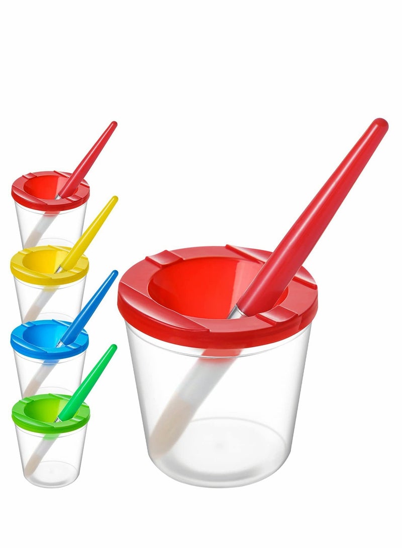 Barakah 4 Pack Spill-Proof Paint Cups Set, Children's No Spill Paint Cups with Paint Brushes and Lids, Easy to Clean Colorful Kids Painting Tools, Perfect for Watercolor, Washable, Acrylic Paint - Image 1