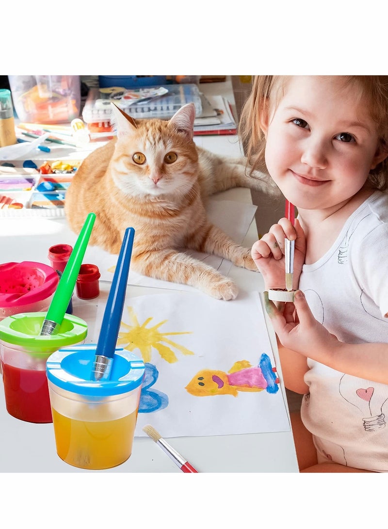 Barakah 4 Pack Spill-Proof Paint Cups Set, Children's No Spill Paint Cups with Paint Brushes and Lids, Easy to Clean Colorful Kids Painting Tools, Perfect for Watercolor, Washable, Acrylic Paint - Image 5