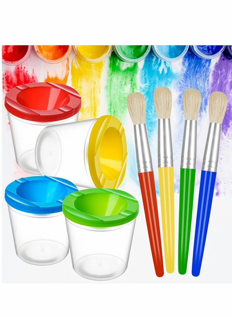 Barakah 4 Pack Spill-Proof Paint Cups Set, Children's No Spill Paint Cups with Paint Brushes and Lids, Easy to Clean Colorful Kids Painting Tools, Perfect for Watercolor, Washable, Acrylic Paint - Image 2