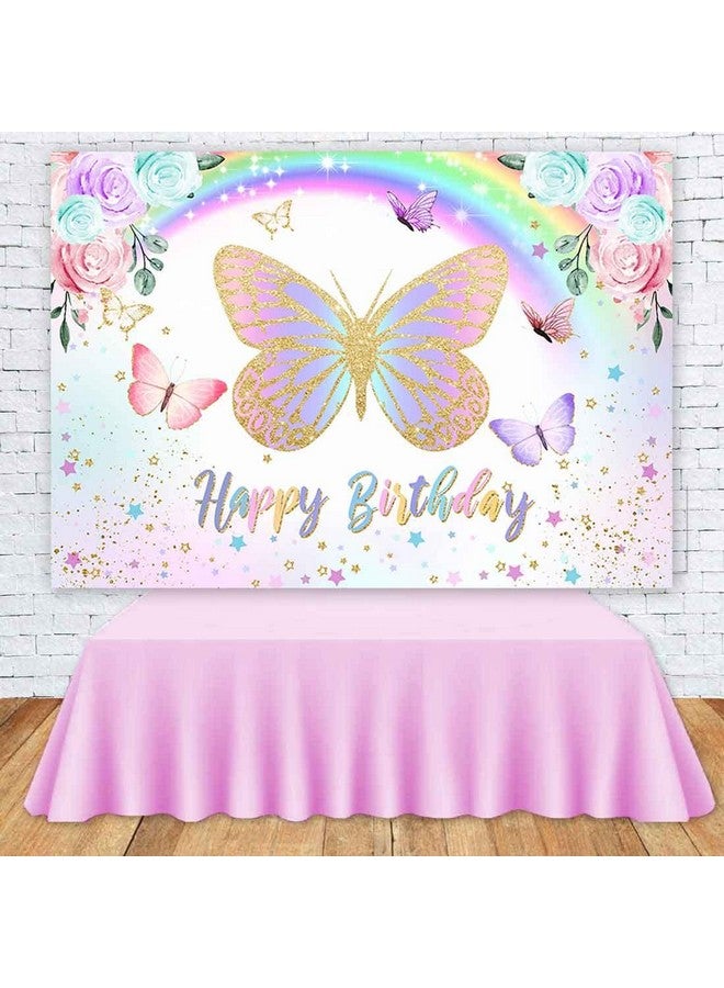 Sensfun Rainbow Butterfly Birthday Backdrop Purple Pink Floral Butterflies Birthday Background Girls Wishes and Butterfly Kisses Party Decorations Cake Table Banner Supplies 7x5ft - Image 4