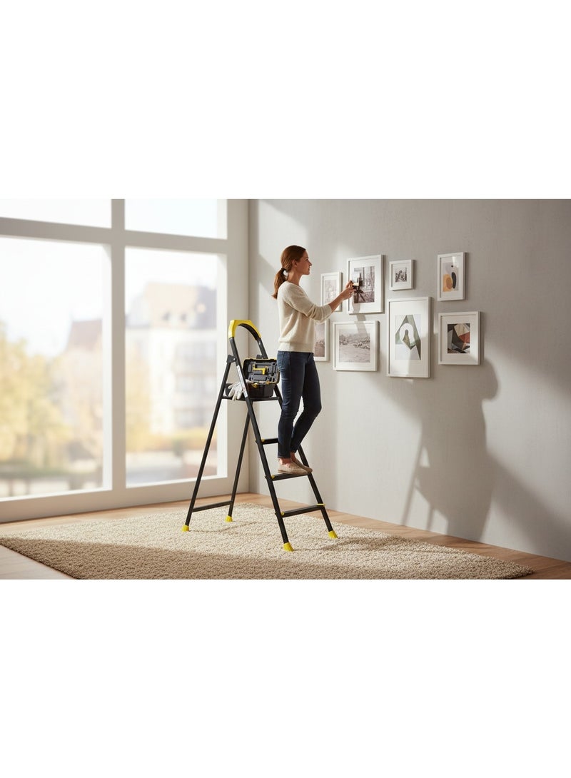 Zigana Folding Ladder 4 Steps, Lightweight Metal, Non-Slip Steps, 150kg Load Capacity, Portable Household & Office Ladder - Image 3