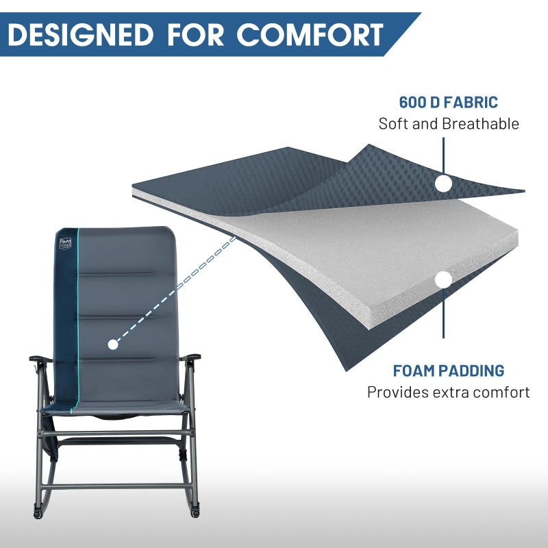 Timber Ridge Oversized Folding Rocking Camping Chair, Padded Outdoor Rocker with High Back, Portable Outdoor Chair for Patio, Garden, Lawn, Supports up to 400 lbs, Blue - Image 5