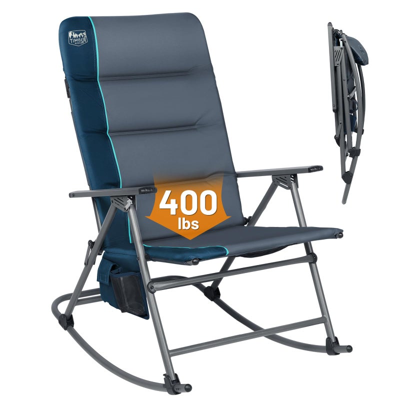 Timber Ridge Oversized Folding Rocking Camping Chair, Padded Outdoor Rocker with High Back, Portable Outdoor Chair for Patio, Garden, Lawn, Supports up to 400 lbs, Blue - Image 1