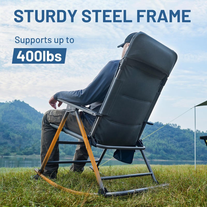 Timber Ridge Oversized Folding Rocking Camping Chair, Padded Outdoor Rocker with High Back, Portable Outdoor Chair for Patio, Garden, Lawn, Supports up to 400 lbs, Blue - Image 2