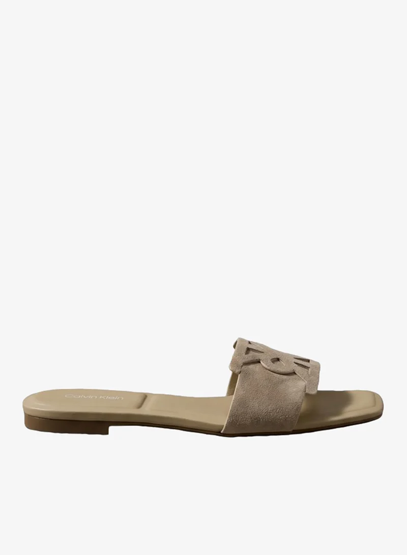 Suede Emblem Flat Sandals