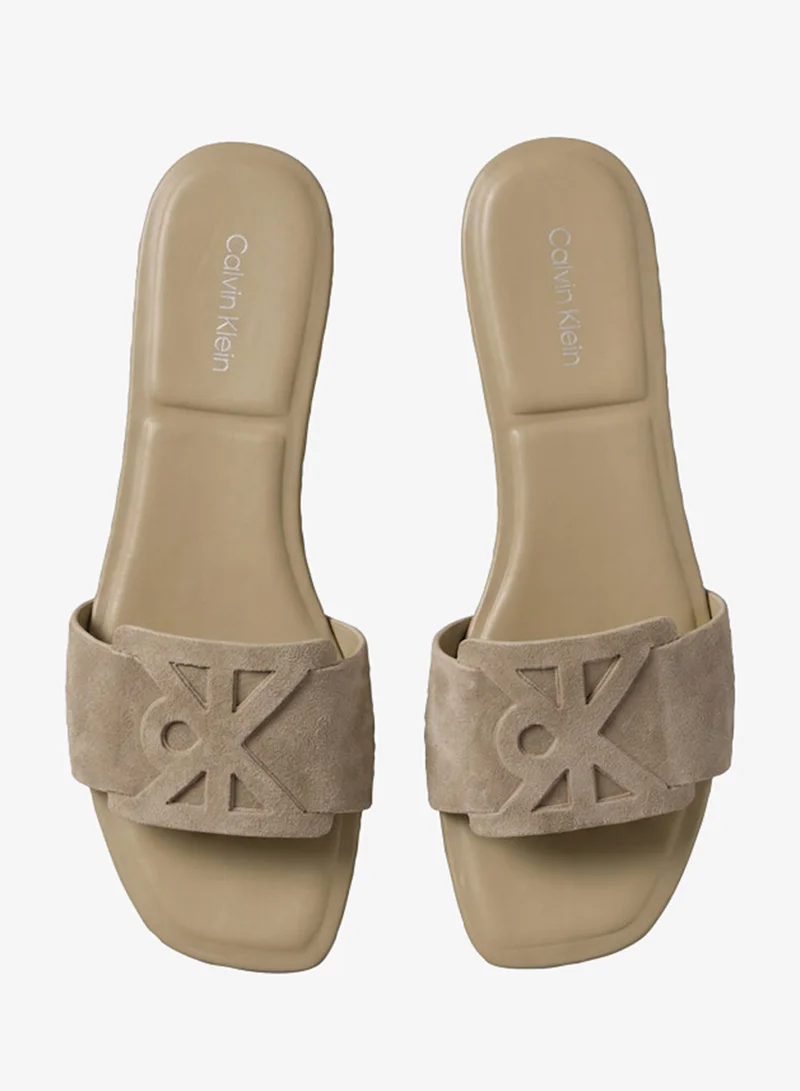 Calvin Klein  Suede Emblem Flat Sandals for Women | Best Price UAE