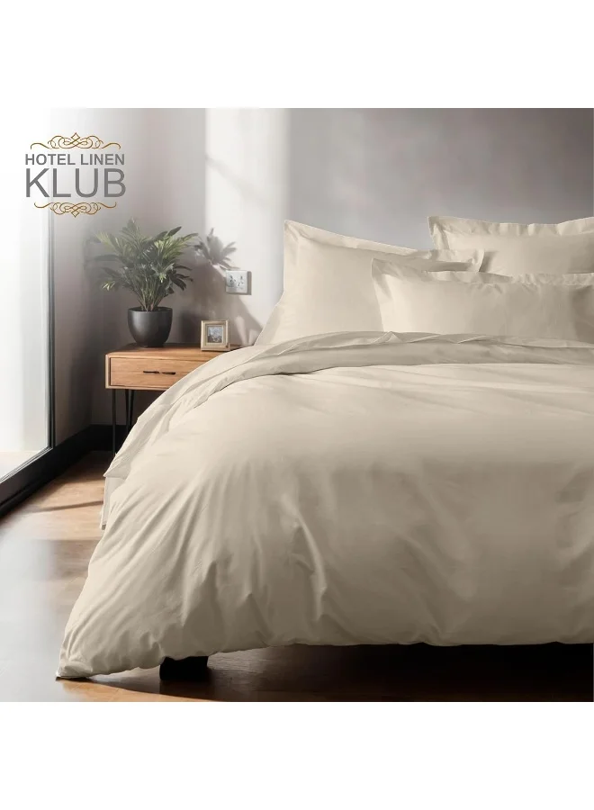 Hotel Linen Klub Hotel Linen Klub Single Duvet Cover 2PC Set - 350TC 100% Long Staple Cotton Sateen -Luxury Quality, Easy Button Closure, Size: 140x200cm + 1PC Pillow Sham 50 x 75+ 5cm, Stone