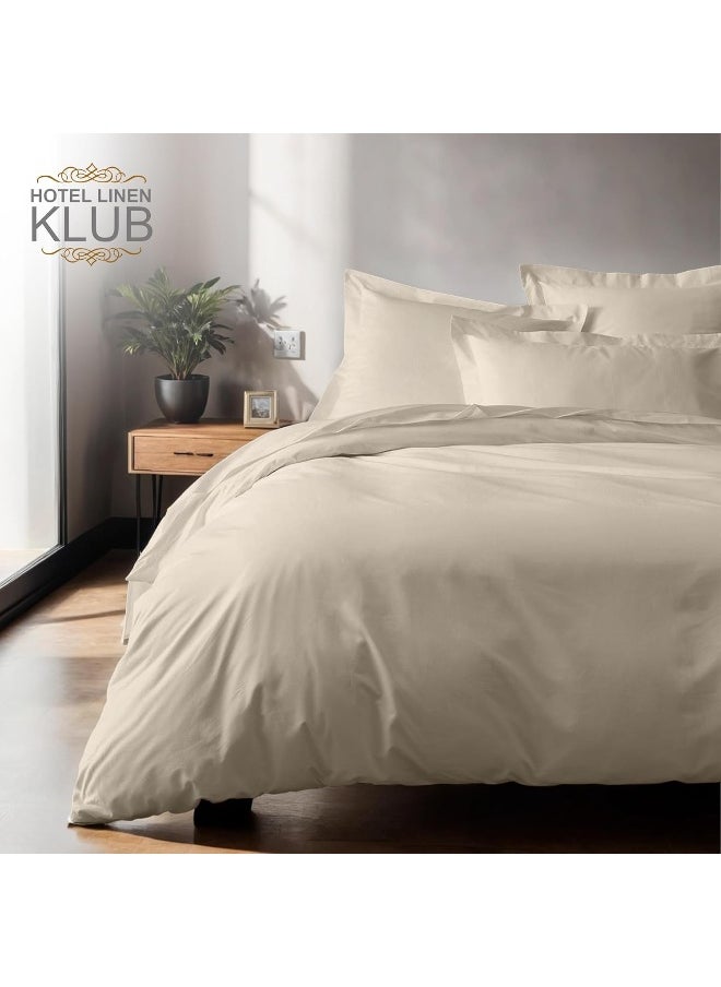 Hotel Linen Klub Hotel Linen Klub Single Duvet Cover 2PC Set - 350TC 100% Long Staple Cotton Sateen -Luxury Quality, Easy Button Closure, Size: 140x200cm + 1PC Pillow Sham 50 x 75+ 5cm, Stone  - Image 2