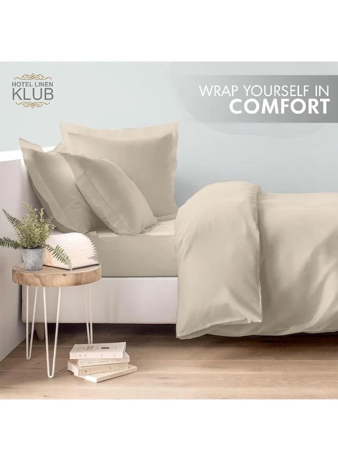 Hotel Linen Klub Hotel Linen Klub Single Duvet Cover 2PC Set - 350TC 100% Long Staple Cotton Sateen -Luxury Quality, Easy Button Closure, Size: 140x200cm + 1PC Pillow Sham 50 x 75+ 5cm, Stone