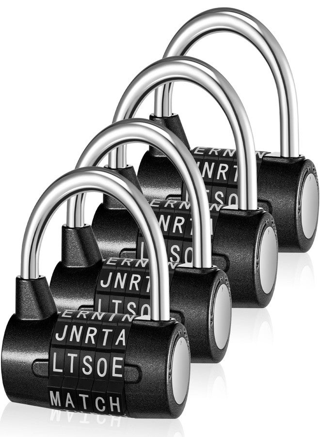 Shimeyao 4 Pcs 5 Letter Combination Lock Heavy Duty Gym Locker 5 Digit Word Keyless Resettable Metal Lock for College Gym Toolbox Hasp Cabinet (Letter,Black) - Image 1