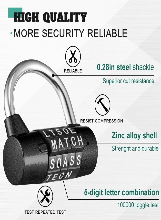Shimeyao 4 Pcs 5 Letter Combination Lock Heavy Duty Gym Locker 5 Digit Word Keyless Resettable Metal Lock for College Gym Toolbox Hasp Cabinet (Letter,Black) - Image 4