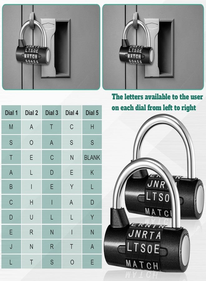 Shimeyao 4 Pcs 5 Letter Combination Lock Heavy Duty Gym Locker 5 Digit Word Keyless Resettable Metal Lock for College Gym Toolbox Hasp Cabinet (Letter,Black) - Image 3