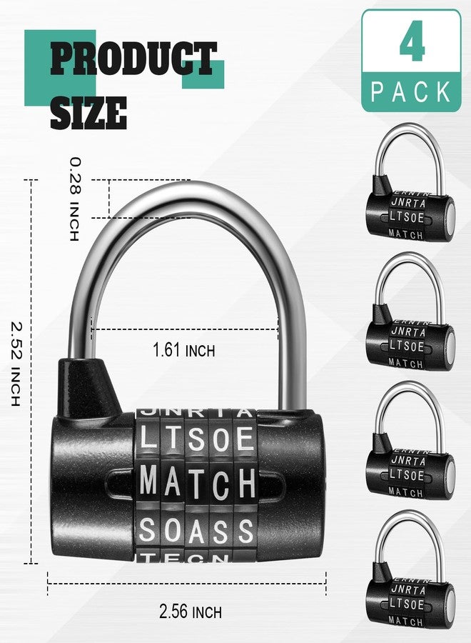 Shimeyao 4 Pcs 5 Letter Combination Lock Heavy Duty Gym Locker 5 Digit Word Keyless Resettable Metal Lock for College Gym Toolbox Hasp Cabinet (Letter,Black) - Image 2