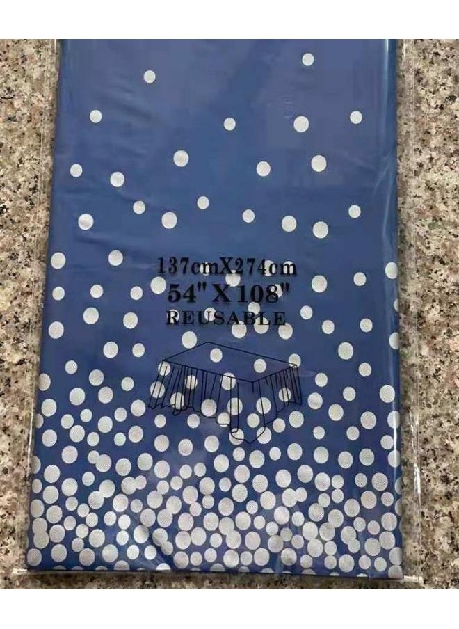 Generic Dot Party Table Cloth Printing Party Plastic Pe Tablecloth Rose Gold Bronzing Disposable Tablecloth-Color:Dark Blue Bottom Hot Silver Dots-Specifications:137*274cm  - Image 1
