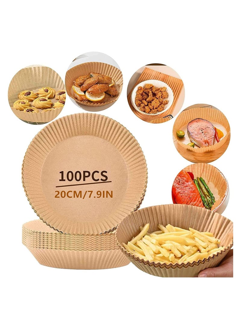 100PCS 7.9 inch Air Fryer Disposable Paper Liners , Non-Stick Parchment for Liners, Round Baking Water-proof, Oil-proof (A) - Image 1