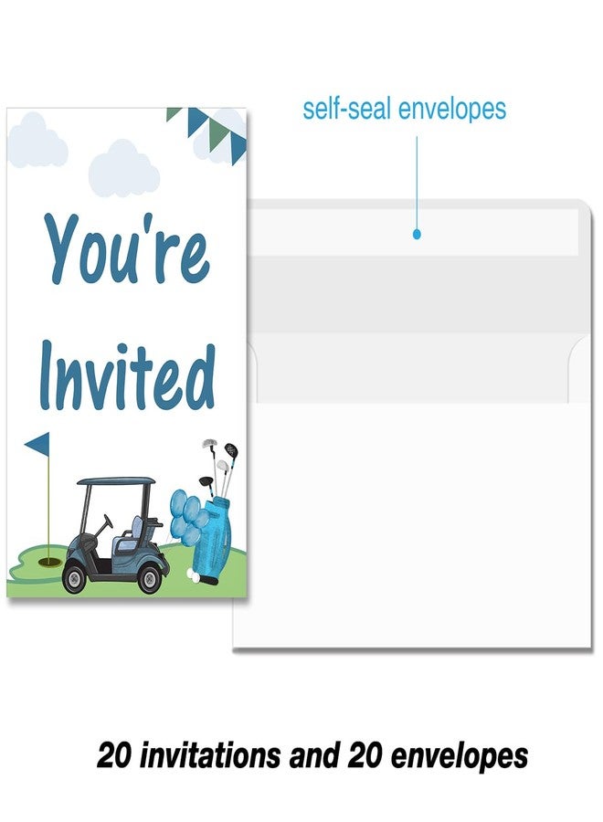 Soiceu Blue Golf 1st Birthday Party Invitations with Envelopes Set of 20 Par-Tee Golf First Birthday Invites Fill in Blank - Image 5