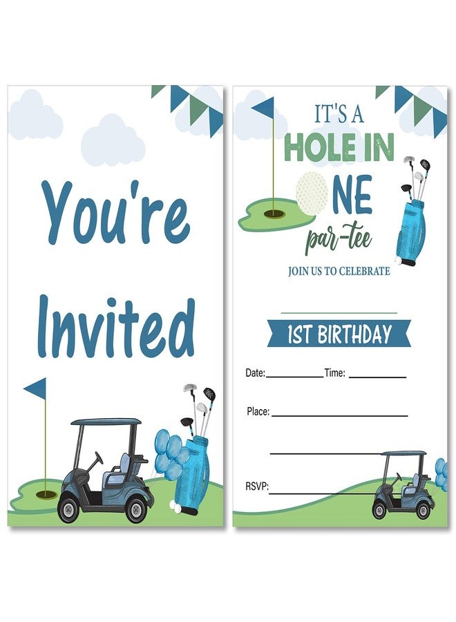 Soiceu Blue Golf 1st Birthday Party Invitations with Envelopes Set of 20 Par-Tee Golf First Birthday Invites Fill in Blank - Image 2